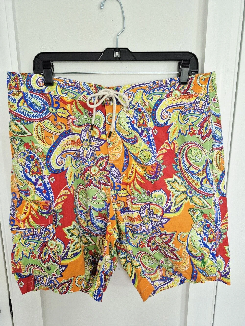 Vtg 90s Polo Ralph Lauren Paisley Multi Swim Trunks Beach Coastal Spring Summer